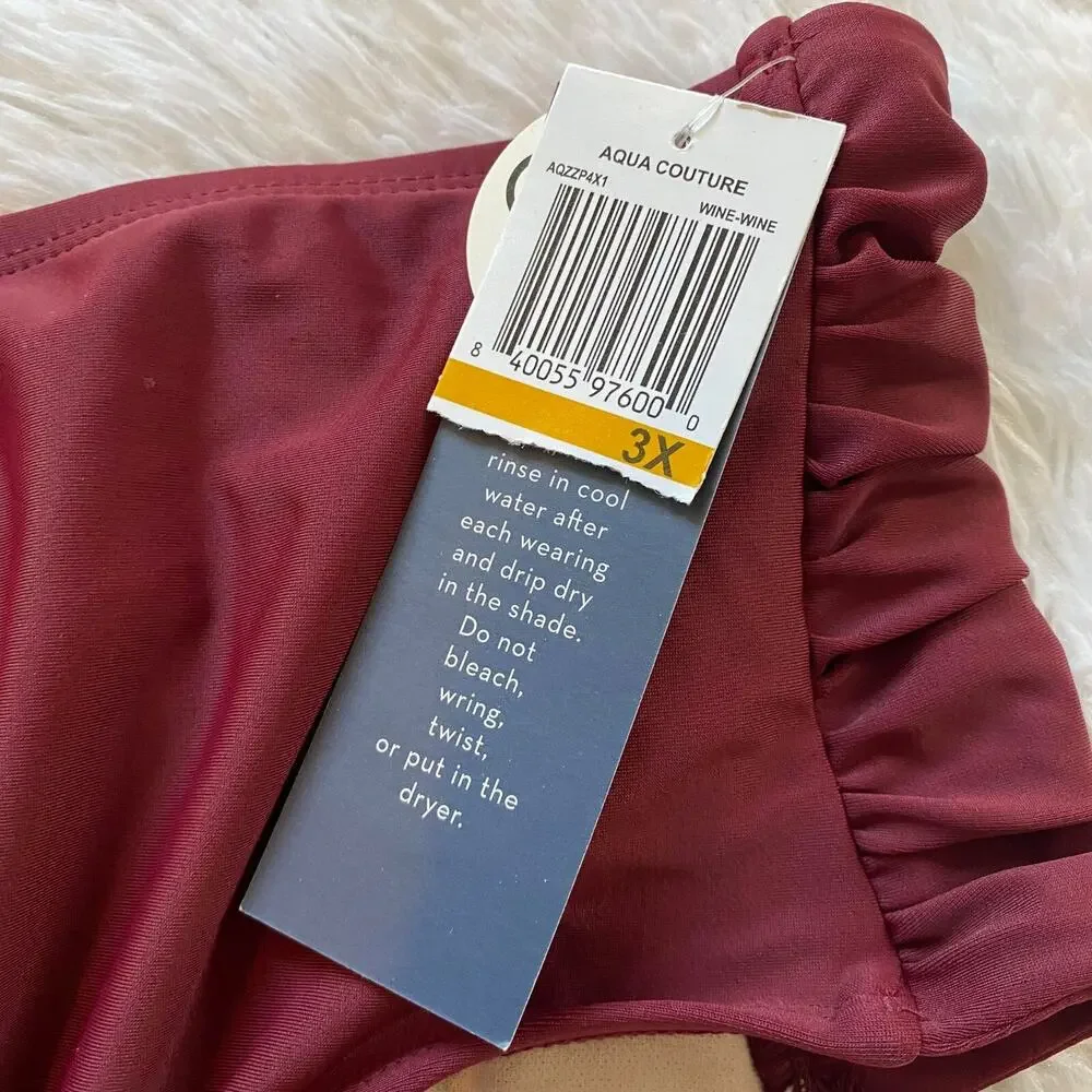 Aqua‎ Couture Curvy Bikini bottom Swimsuit Womens , Burgundy, 3x , NEW with Tag